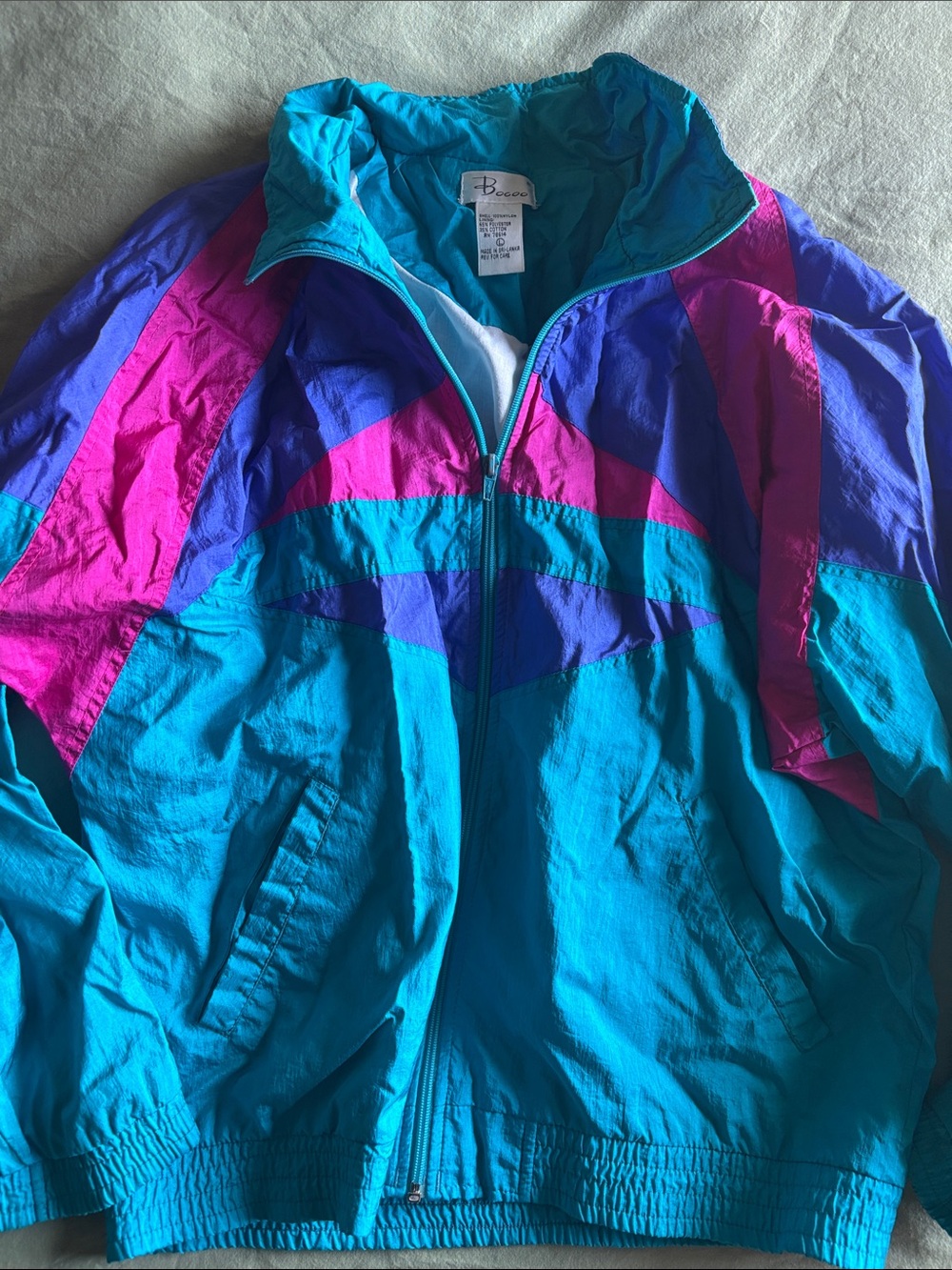 Vintage Bocco Colorblock Windbreaker Jacket in Teal, Purple & Pink